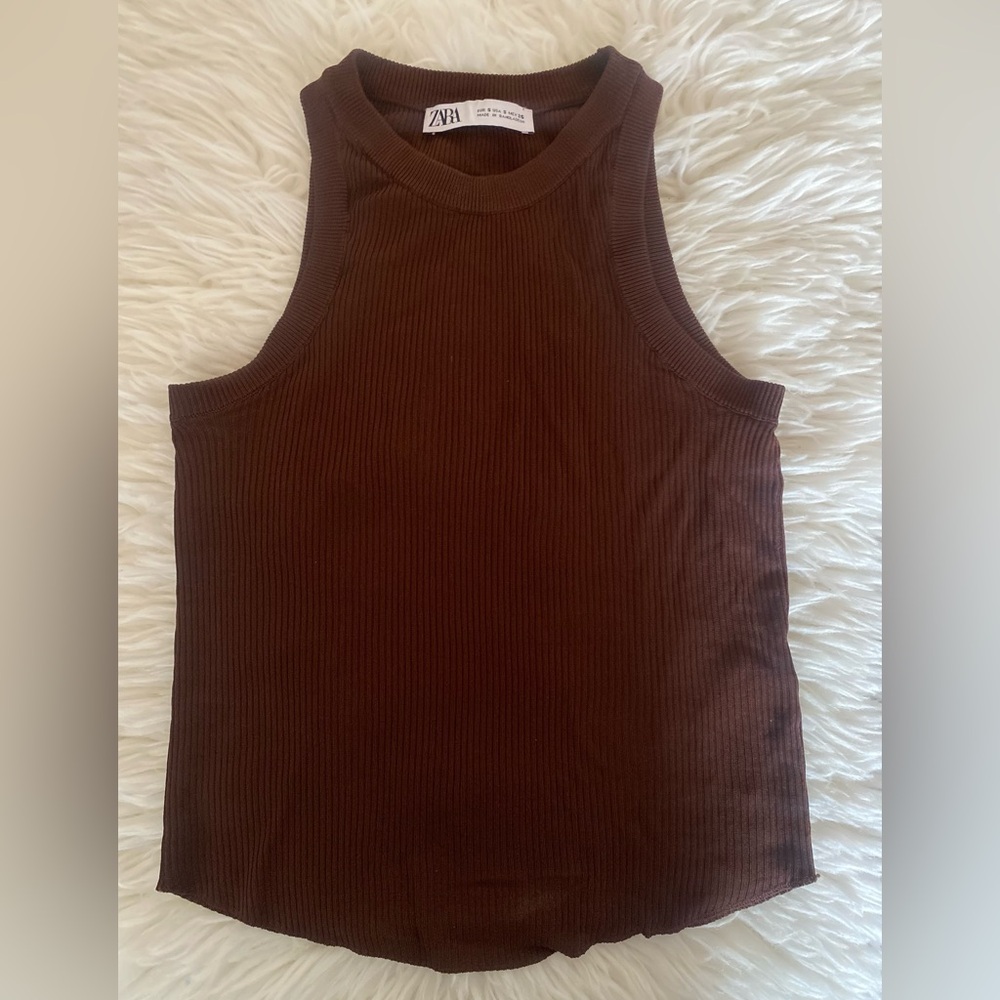 Zara Brown Ribbed Tank Top